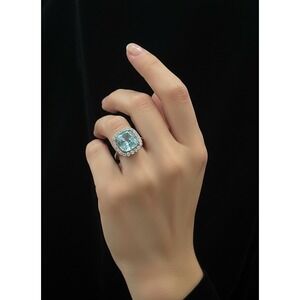 JTV FZN 9.25 Sterling Silver Blue Topaz CZ Ring Size 5